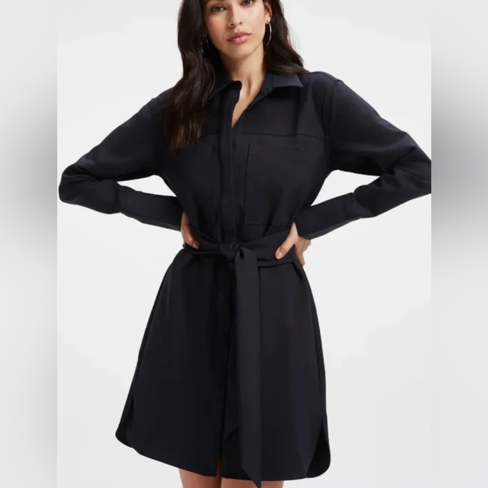 Good American Black Shirt Dress Size 3, Size Large, Button Down Dress with belt